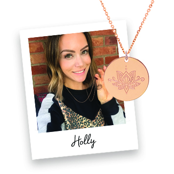 Holly Matthews wearing myMantra Personalised Necklace