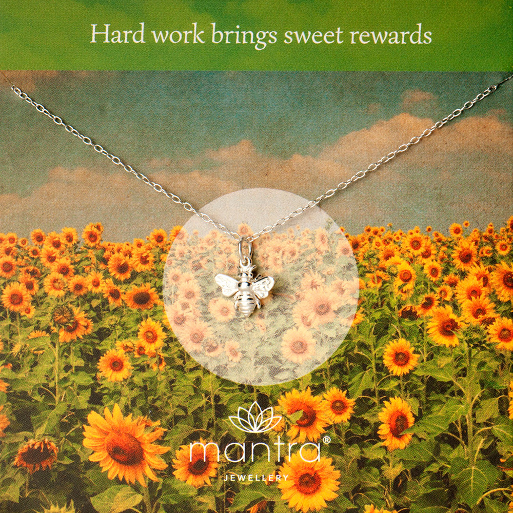 bee necklace, hard work mantra