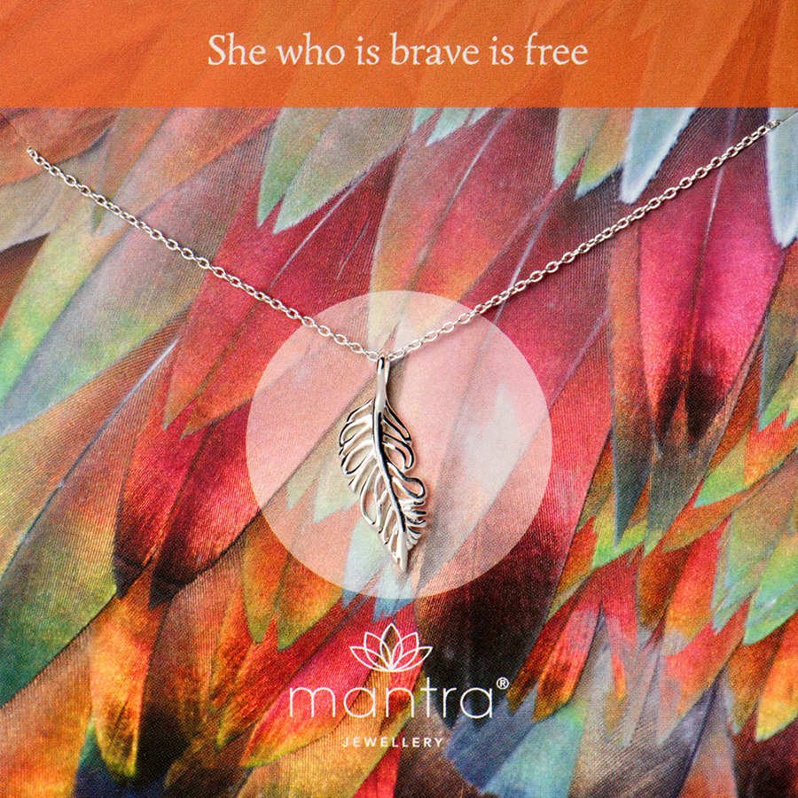 feather necklace bravery mantra