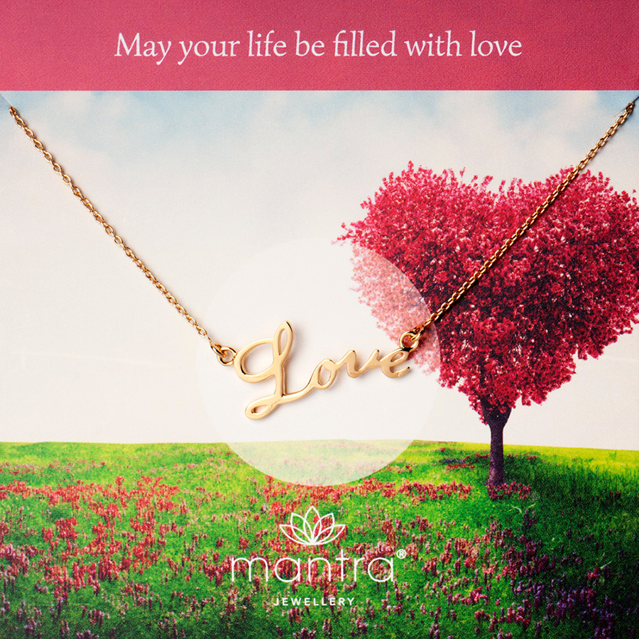 Gold Love Script Necklace from Mantra Jewellery Gold Love Script Necklace