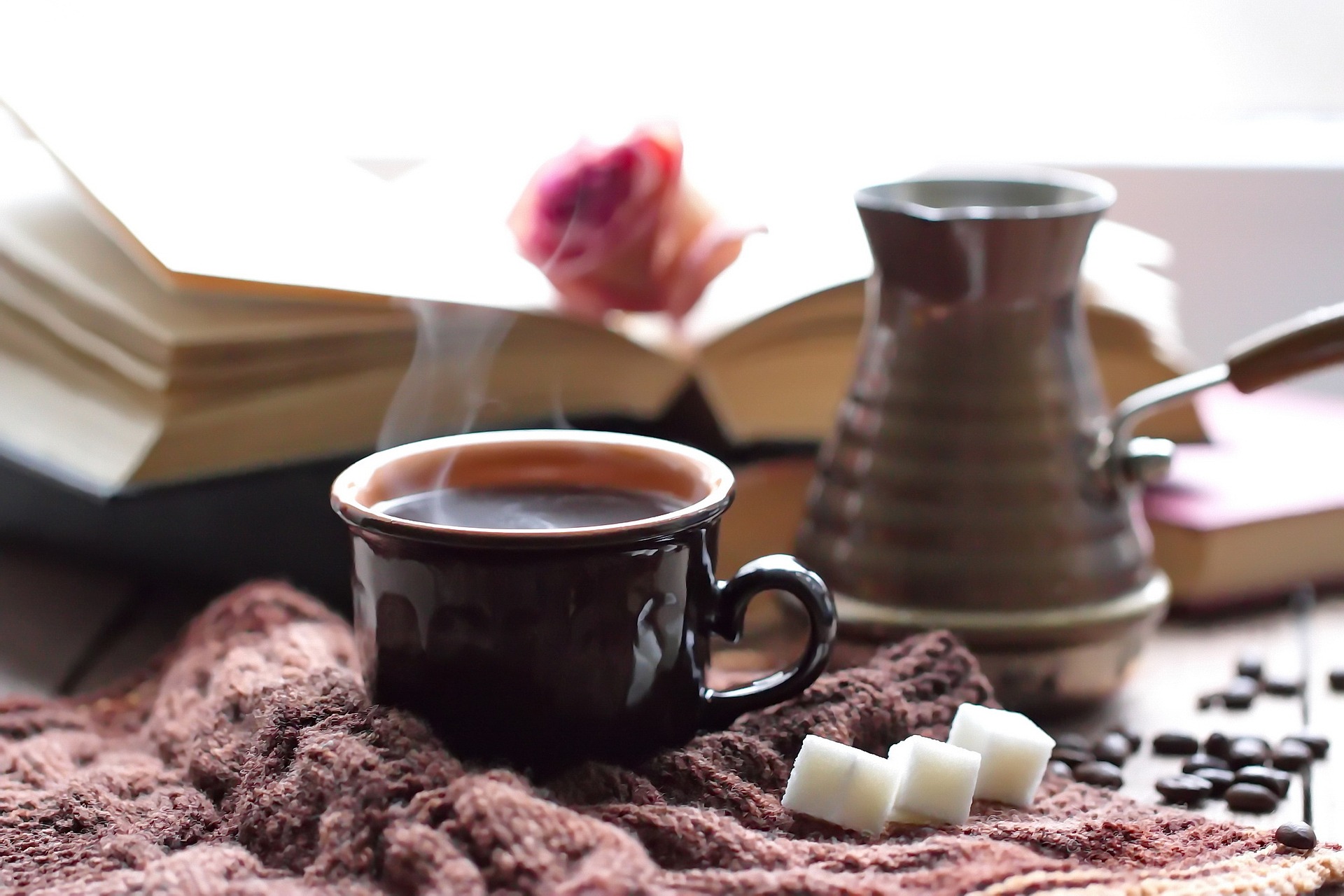 Coffee with book and blanket