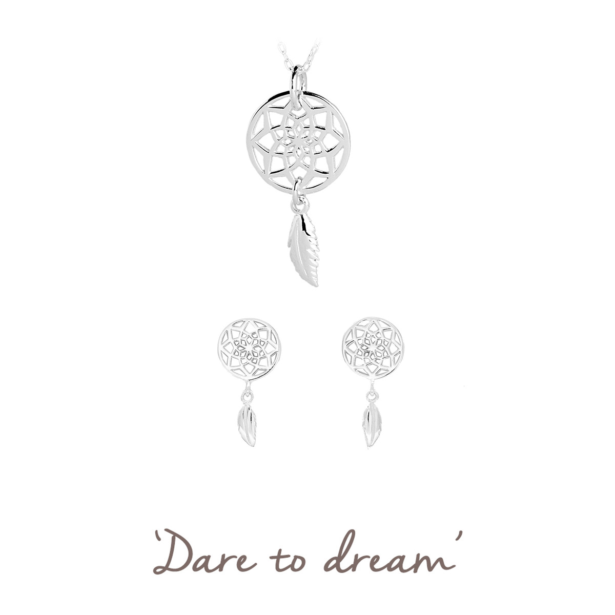 Silver Dreamcatcher Necklace and Earring Set