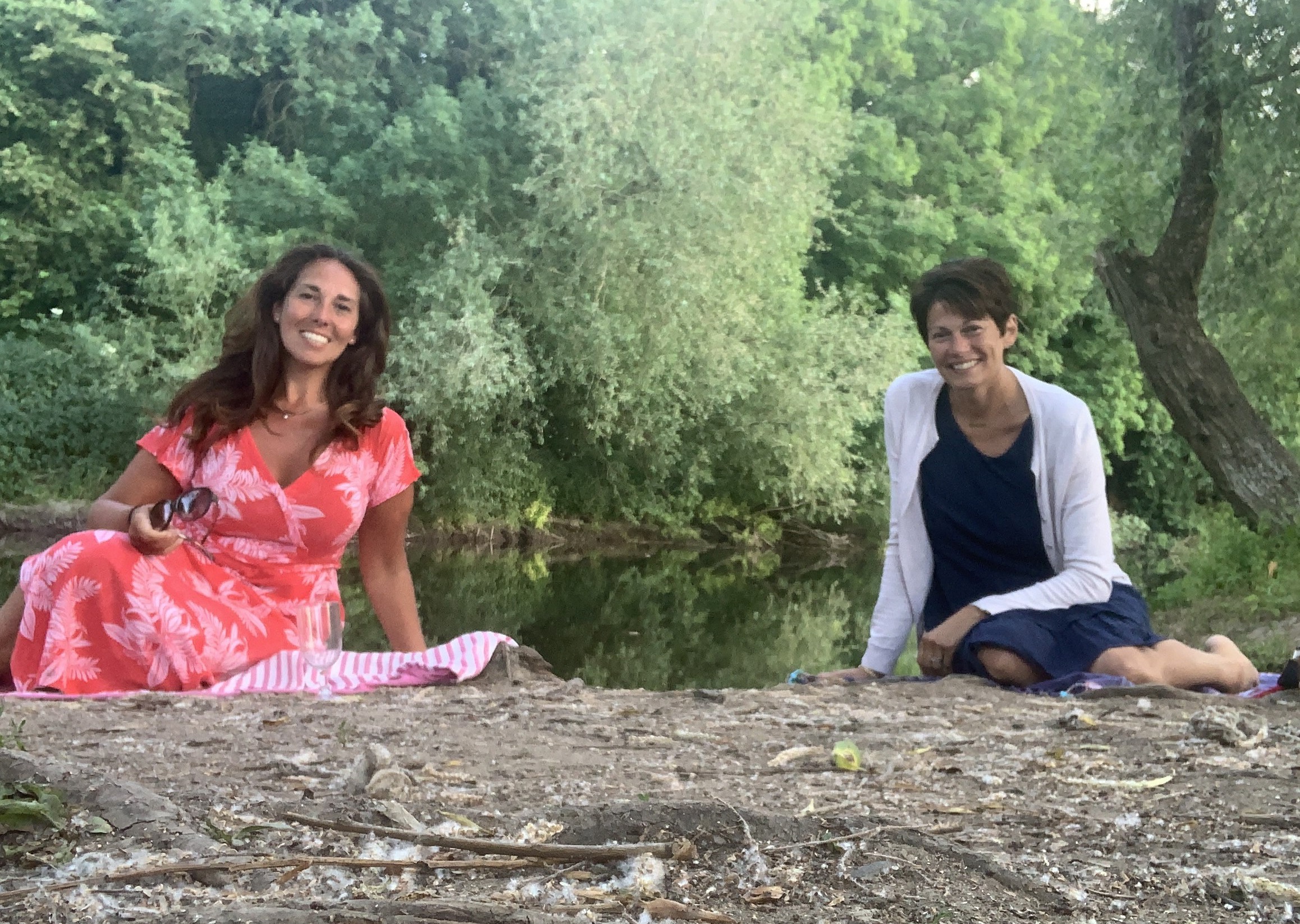 Jo with friend Emma socially distanced picnic by riverlow