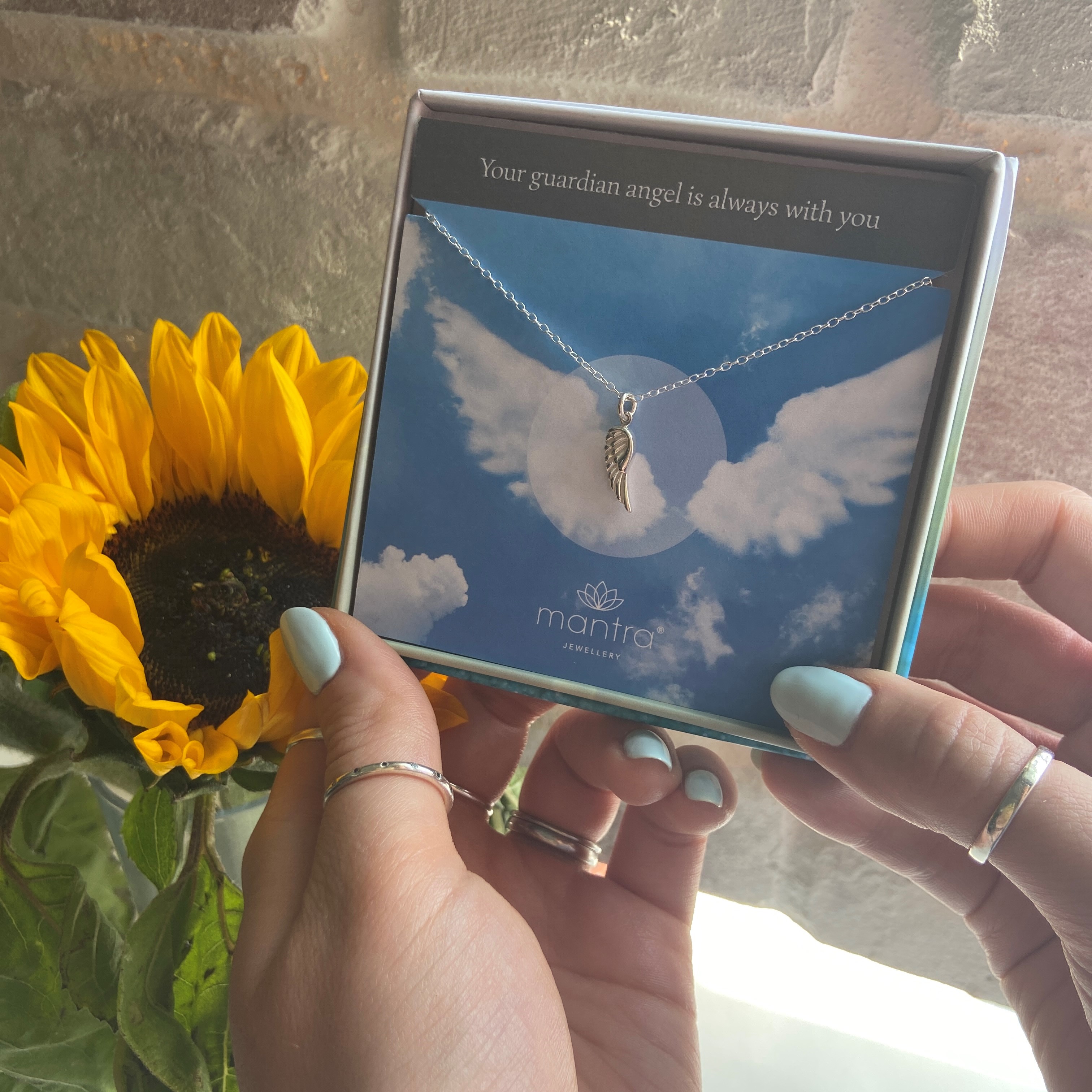 Silver Angel Wing Necklace on Card
