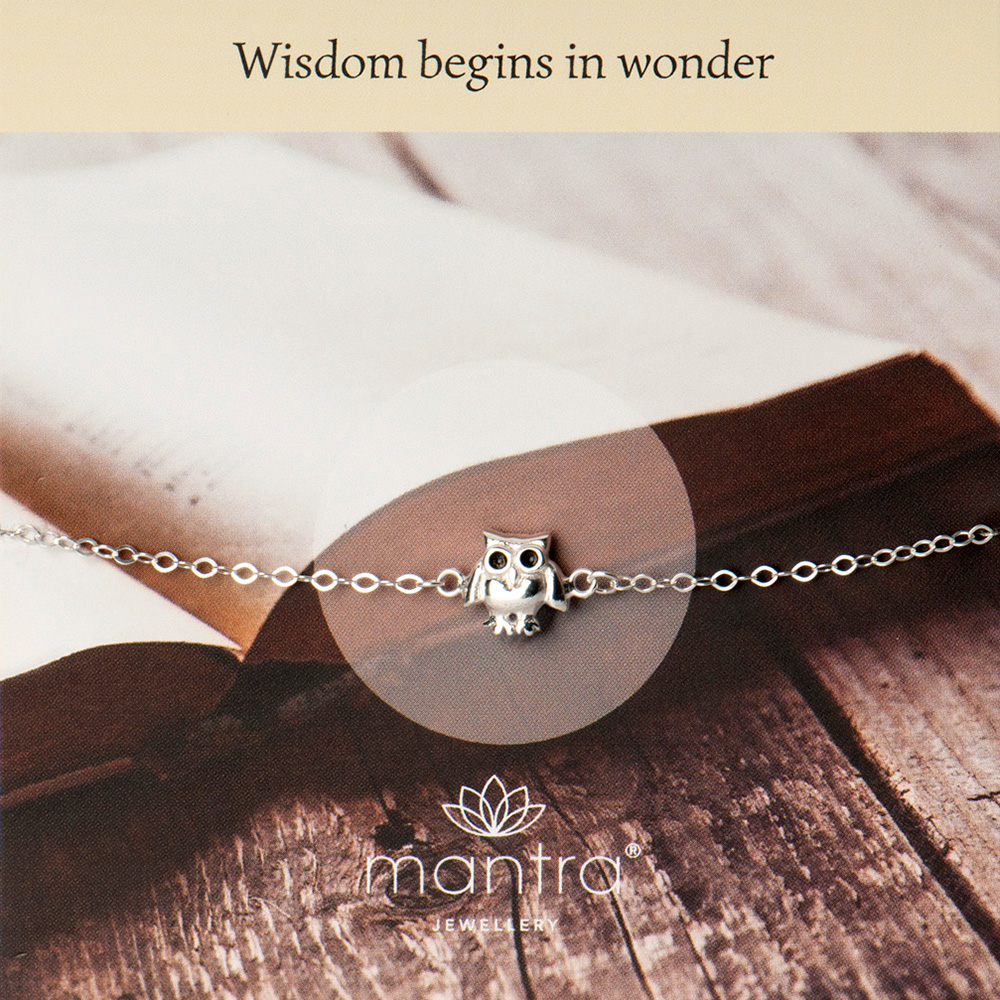 Owl Mantra Necklace, wisdom begins in wonder Owl Necklace by mantra jewellery