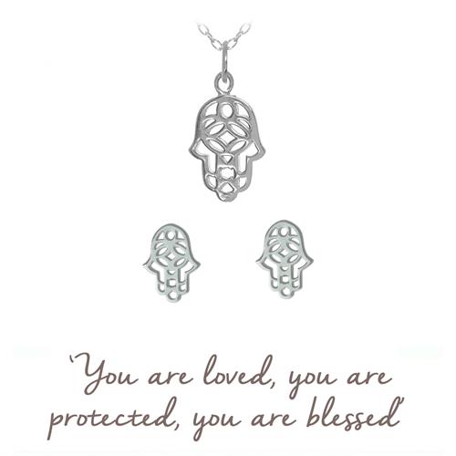 Buy Hamsa Hand Necklace & Earrings Gift Set | Sterling Silver