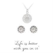 Sterling Silver Sunflower Necklace and Earrings Gift set