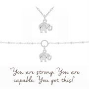 Sterling Silver Elephant Necklace and Bracelet Gift Set 
