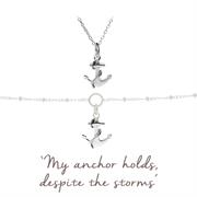 Sterling Silver Anchor Necklace and Bracelet Gift set for Protection