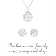 mantra family tree necklace and earring gift set